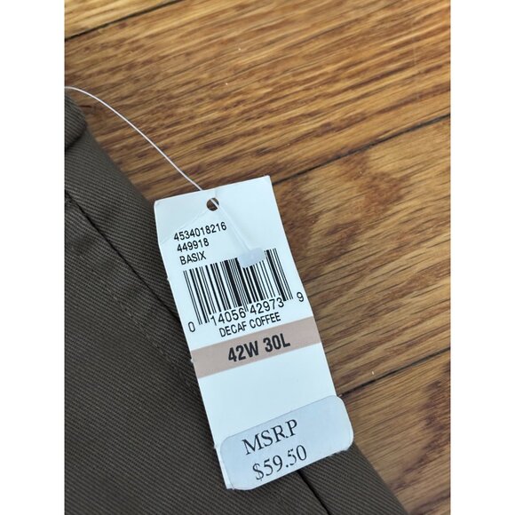 IZOD Mens American Chino Pants Size 42x30 Brown Twill Flat Front Khakis NWT $60 - Picture 3 of 9